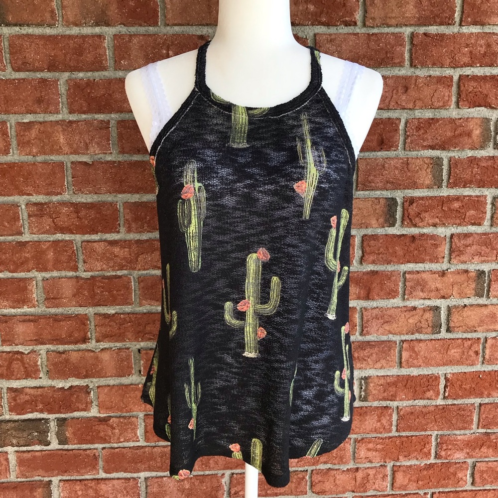 Cactus print knit racer back tank